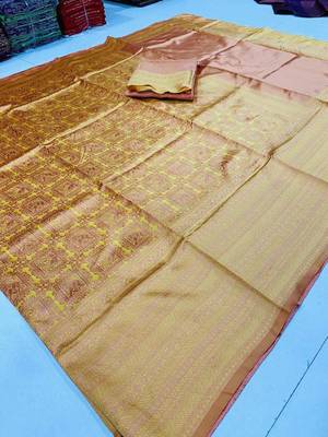 mustard silk blend zari woven saree with un-stitched blouse 4