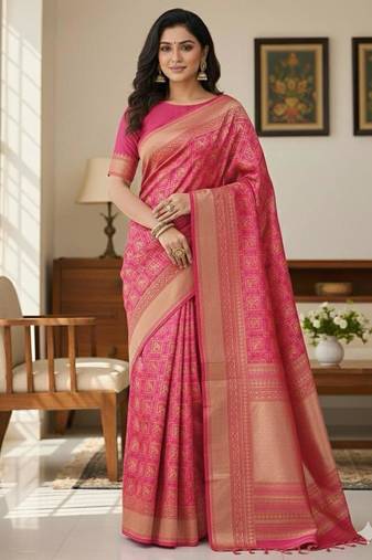 pink silk blend zari woven saree with un-stitched blouse