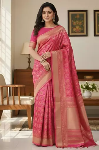 pink silk blend zari woven saree with un-stitched blouse