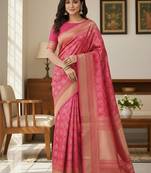 pink silk blend zari woven saree with un-stitched blouse
