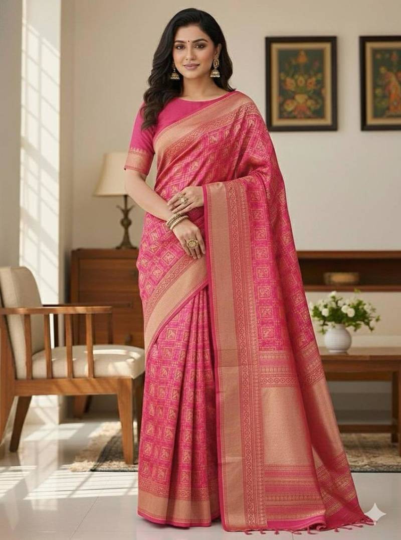 pink silk blend zari woven saree with un-stitched blouse