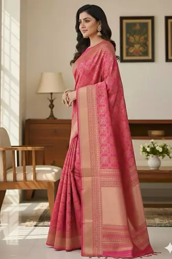 pink silk blend zari woven saree with un-stitched blouse