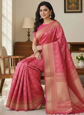 pink silk blend zari woven saree with un-stitched blouse 3