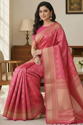 pink silk blend zari woven saree with un-stitched blouse