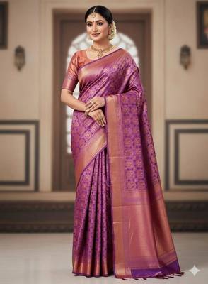 purple silk blend zari woven saree with un-stitched blouse 1