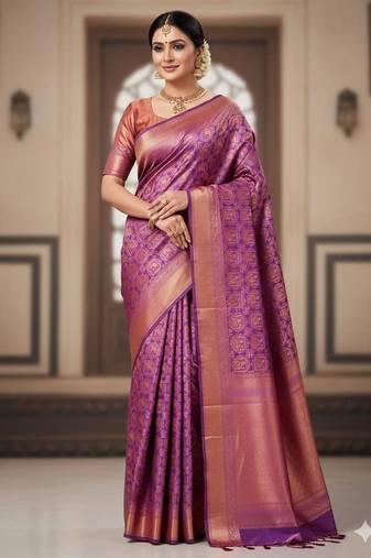 purple silk blend zari woven saree with un-stitched blouse