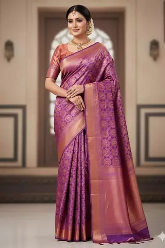 purple silk blend zari woven saree with un-stitched blouse