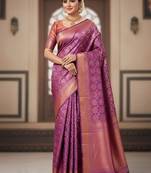 purple silk blend zari woven saree with un-stitched blouse