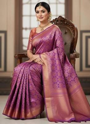 purple silk blend zari woven saree with un-stitched blouse 2