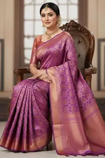 purple silk blend zari woven saree with un-stitched blouse