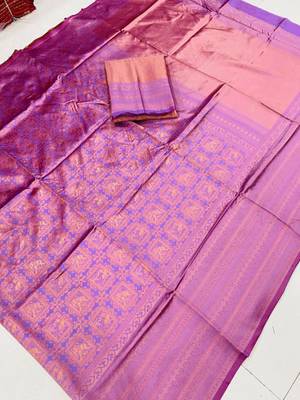 purple silk blend zari woven saree with un-stitched blouse 4