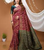 magenta silk blend woven work saree with blouse