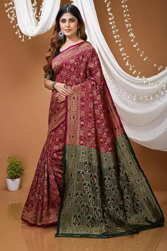 magenta silk blend woven work saree with blouse