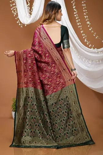 magenta silk blend woven work saree with blouse