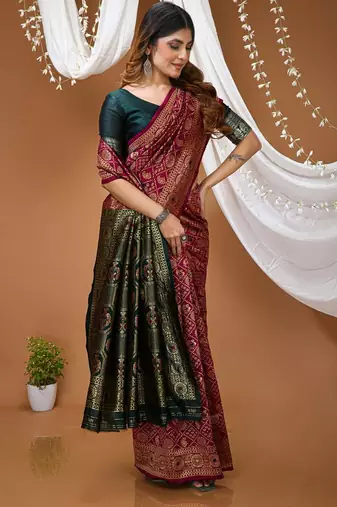 magenta silk blend woven work saree with blouse