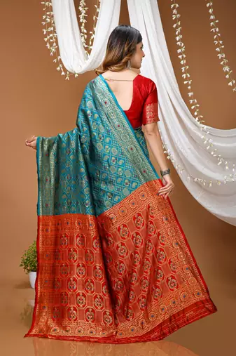 sea green silk blend woven work saree with blouse