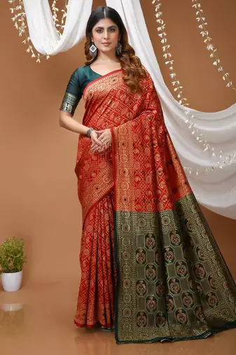 maroon silk blend woven work saree with blouse