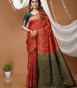 maroon silk blend woven work saree with blouse