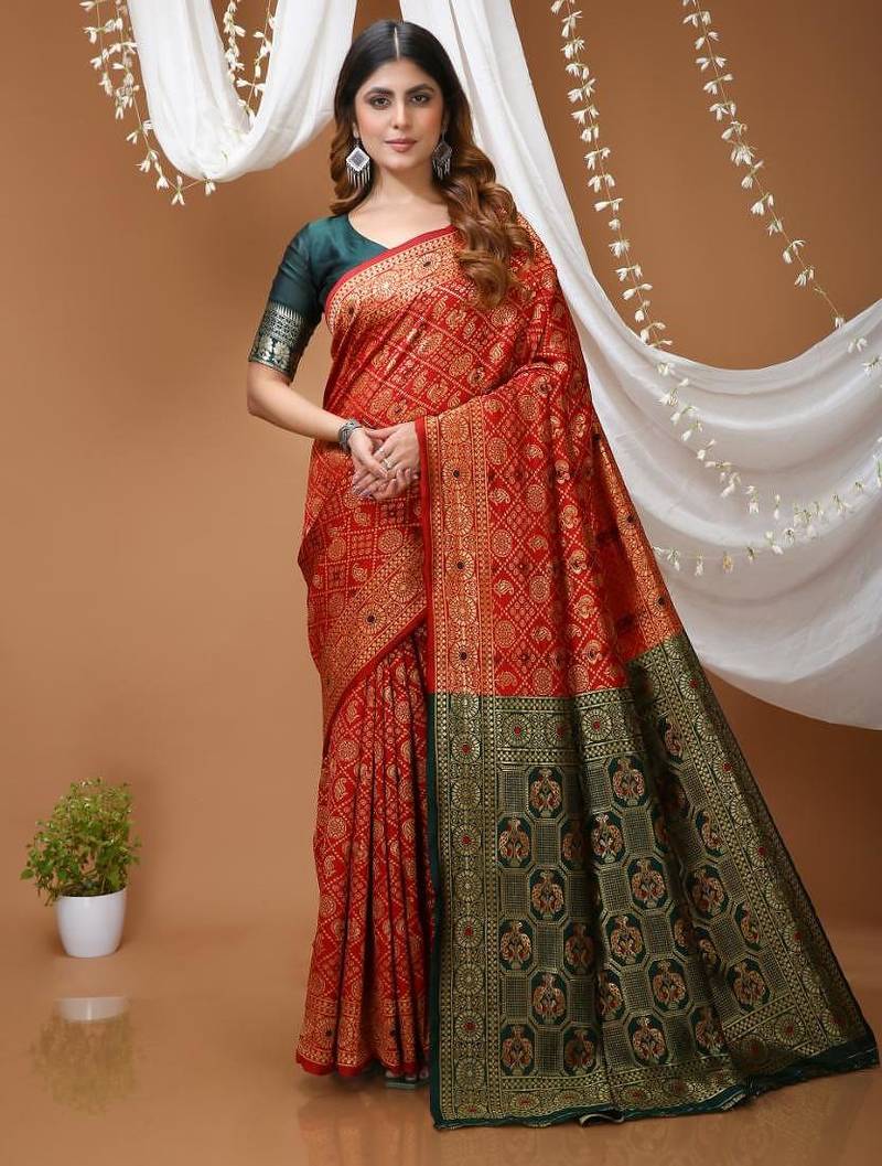 maroon silk blend woven work saree with blouse