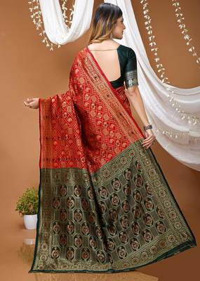 maroon silk blend woven work saree with blouse 2