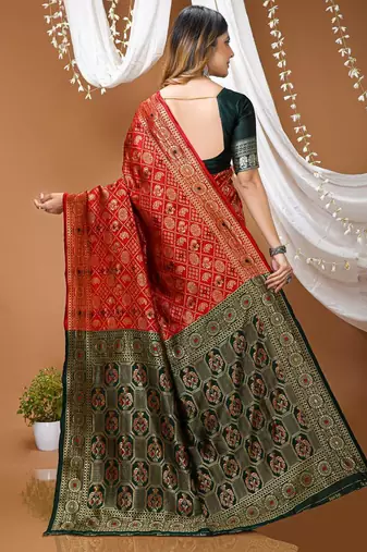 maroon silk blend woven work saree with blouse