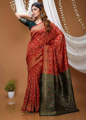 maroon silk blend woven work saree with blouse 3