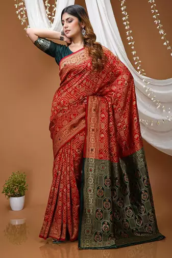 maroon silk blend woven work saree with blouse
