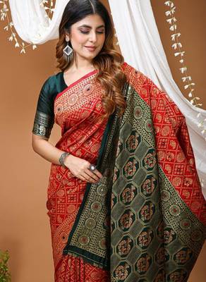 maroon silk blend woven work saree with blouse 4