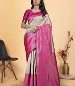 off white-pink silk blend zari woven saree with blouse