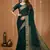 green chinnon silk blend plain woven border saree with blouse