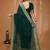 green chinnon silk blend plain woven border saree with blouse