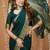 green chinnon silk blend plain woven border saree with blouse