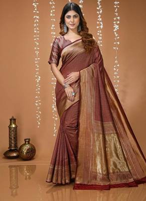 coffee silk blend zari woven women's saree with blouse 1