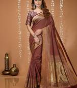 coffee silk blend zari woven women's saree with blouse