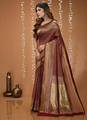 coffee silk blend zari woven women's saree with blouse 2