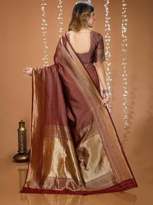coffee silk blend zari woven women's saree with blouse 3
