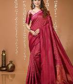 megenta silk blend zari woven women's saree with blouse