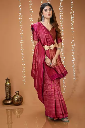 megenta silk blend zari woven women's saree with blouse