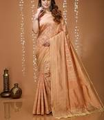 beige silk blend zari woven women's saree with blouse