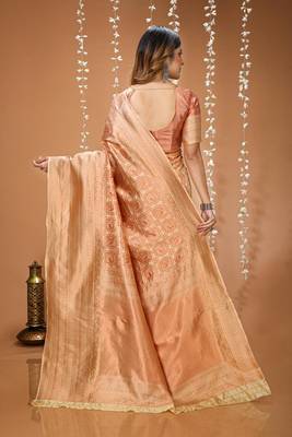 beige silk blend zari woven women's saree with blouse 3