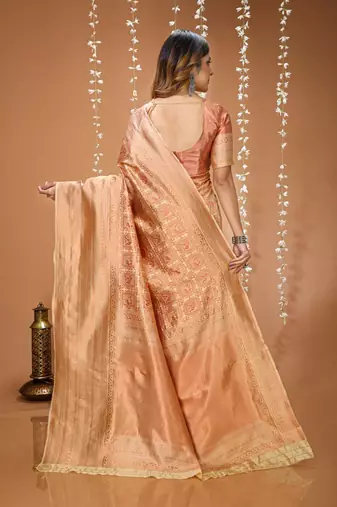 beige silk blend zari woven women's saree with blouse