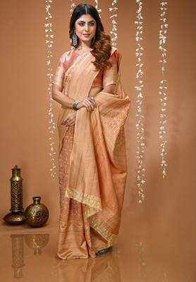 beige silk blend zari woven women's saree with blouse 4