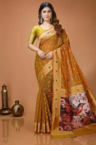 mustard silk blend zari woven sarees