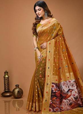 mustard silk blend zari woven sarees 2