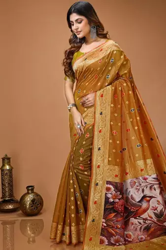 mustard silk blend zari woven sarees