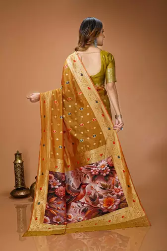 mustard silk blend zari woven sarees