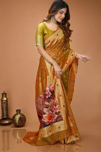 mustard silk blend zari woven sarees