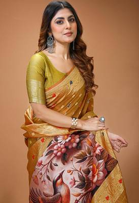 mustard silk blend zari woven sarees 5