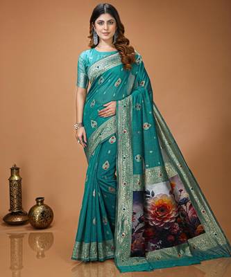 sky blue silk blend zari woven sarees 1