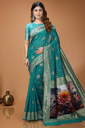 sky blue silk blend zari woven sarees